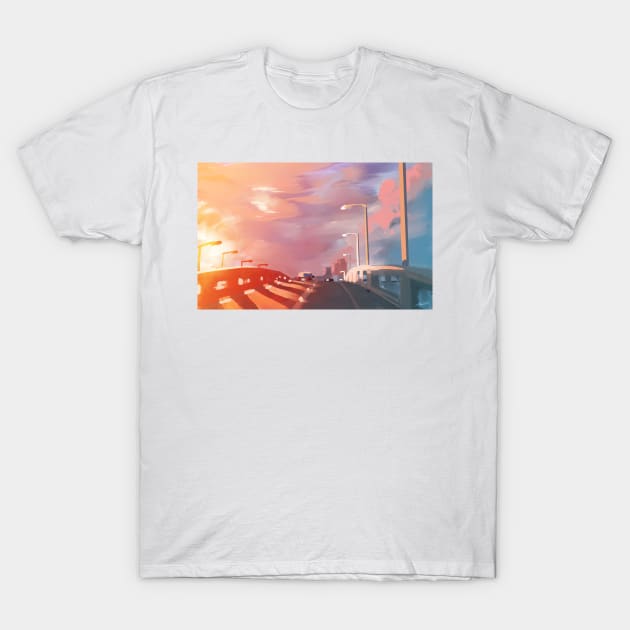 Sunrise and Bridge T-Shirt by nagare017